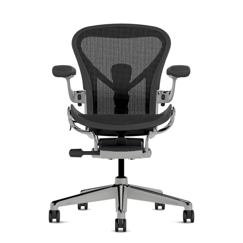 Herman Miller Aeron - Office Chair, Size A, Color Graphite with Aluminum Polished Steel Base With Headrest | Workstations