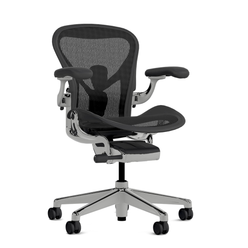 Herman Miller Aeron - Office Chair, Size A, Color Graphite with Aluminum Polished Steel Base With Headrest | Workstations-1