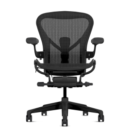 Herman Miller Aeron - Office Chair, Size B, Color Onyx with Onyx Steel Base With Headrest | Corporate Use
