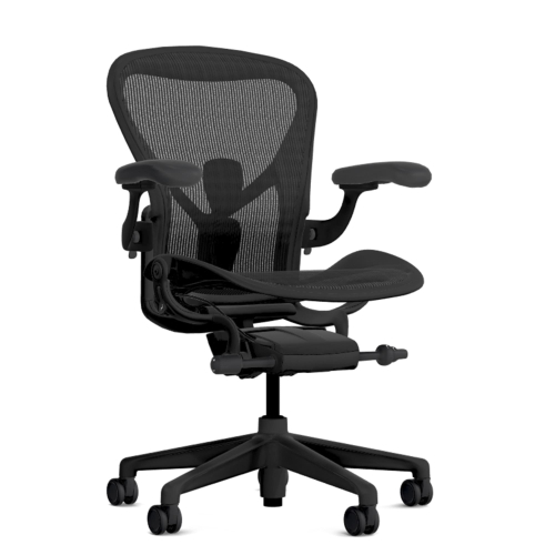 Herman Miller Aeron - Office Chair, Size B, Color Onyx with Onyx Steel Base With Headrest | Corporate Use-1