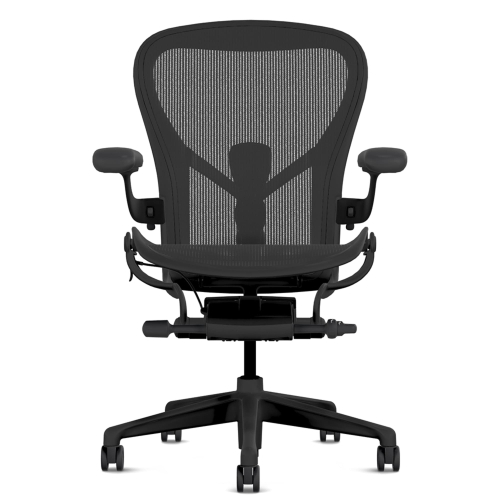 Herman Miller Aeron - Office Chair, Size C, Color Onyx with Onyx Steel Base With Headrest | Offices