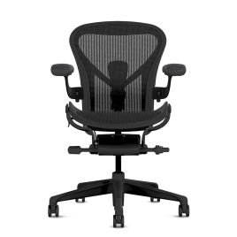 Herman Miller Aeron - Office Chair, Size A, Color Onyx with Onyx Steel Base With Headrest | Workspaces