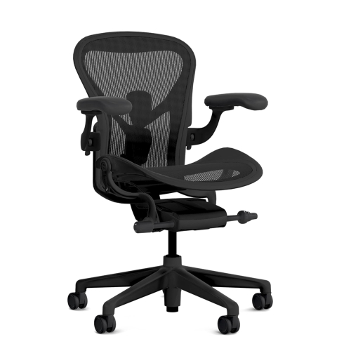 Herman Miller Aeron - Office Chair, Size A, Color Onyx with Onyx Steel Base With Headrest | Workspaces-1