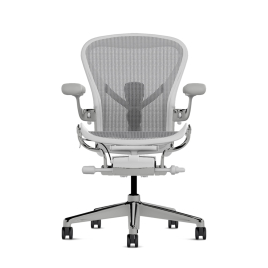 Herman Miller Aeron - Office Chair, Size C, Color Mineral with Satin aluminium Metal Base With Headrest | Workspaces