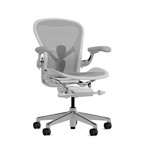 Herman Miller Aeron - Office Chair, Size C, Color Mineral with Satin aluminium Metal Base With Headrest | Workspaces-1