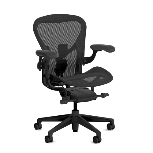 Herman Miller Aeron Remastered - Office Chair, Size B, Color Black with Onyx Aluminum Base With Headrest | Desk Work-1