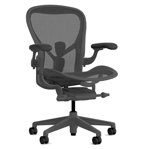 Herman Miller Aeron - Office Chair, Size C, Color Carbon with Carbon Metal Base With Headrest | Corporate Use-1
