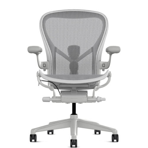 Herman Miller Aeron - Office Chair, Size C, Color Light grey - mineral, with mineral Polymer Base With Headrest | Work Environments