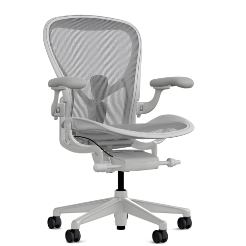 Herman Miller Aeron - Office Chair, Size C, Color Light grey - mineral, with mineral Polymer Base With Headrest | Work Environments-1