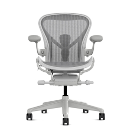 Herman Miller Aeron - Office Chair, Size A, Color Light grey - mineral, with mineral Polymer Base With Headrest | Home & Office