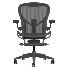 Herman Miller Aeron - Office Chair, Size C, Color Carbon with Carbon Metal Base With Headrest | Corporate Use