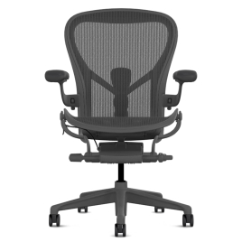 Herman Miller Aeron - Office Chair, Size C,  Color Carbon  with Carbon  Metal Base With Headrest | Corporate Use