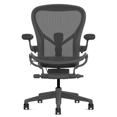 Herman Miller Aeron - Office Chair, Size C, Color Carbon with Carbon Metal Base With Headrest | Corporate Use